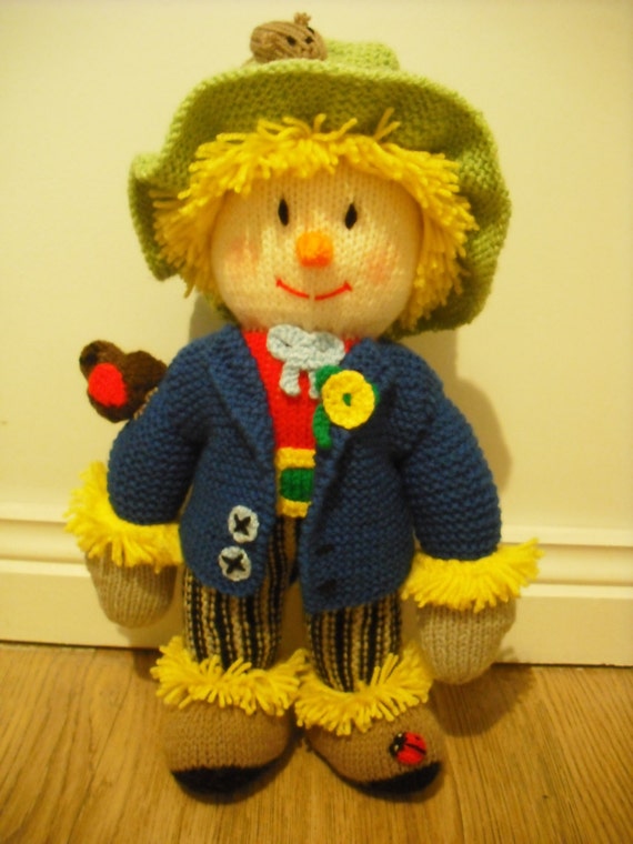 Hand Knitted Sam Scarecrow Childrens Toy from a Jean