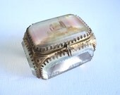 French Ormolu Box, Beveled Glass Jewelry Casket,Trinket Box, Engagement Ring Box Napoleon III, Marseille Notre-Dame Souvenir, Pink Box