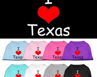 Screen Printed Dog Shirt, "I Love Texas"