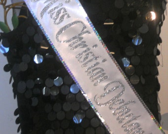 PAGEANT SASH, Debutante & Debonaire , Beauty Pageant, Employee Of The Month, Custom Sash, Glitter or Sparkling Shiny available Sashanation