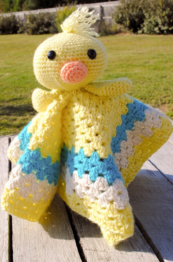 Items similar to Crochet Lovey Duck Blanket Buddy for boys blue