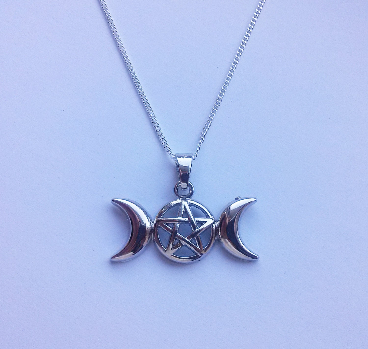 Triple Goddess Pentagram Necklace Triple Moon Pentagram