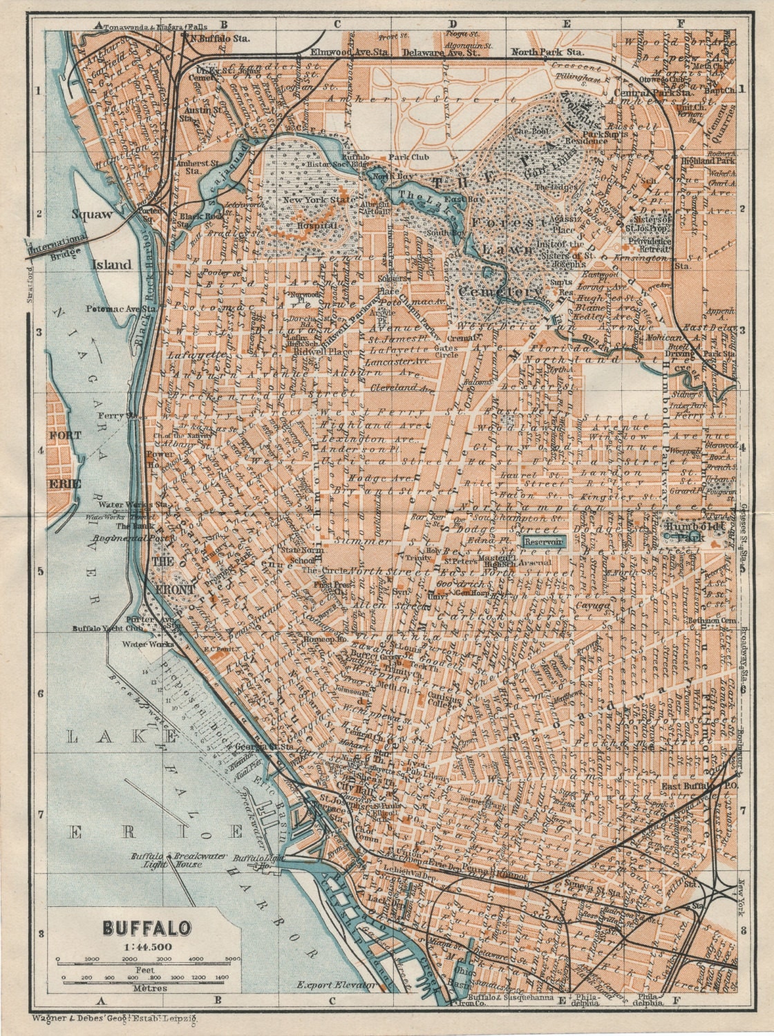 1909 Antique Map of Buffalo New York