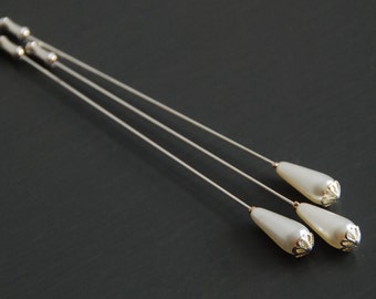 Vintage style glass pearl hat pin. Perfect as a scarf / stick or lapel pin too.