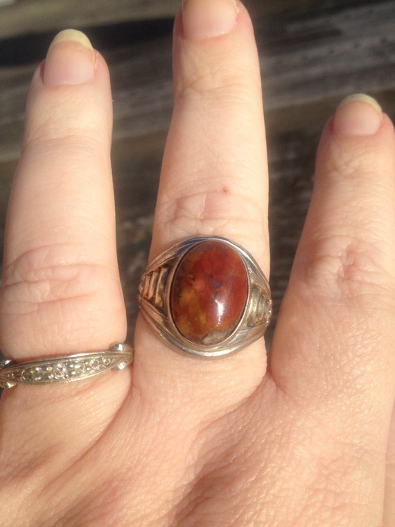 Mens Fire Agate Sterling Silver Ring by on Etsy