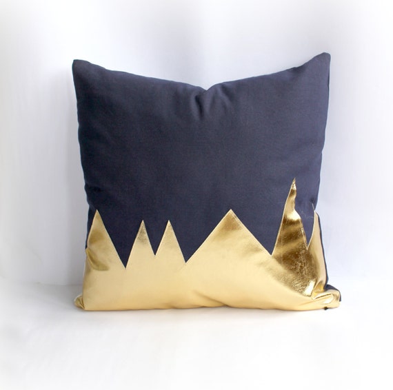 Mountians Navy & Metallic Gold Pillow Cover by northwestdecor