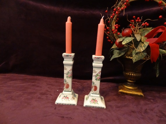 Pair Vintage Ceramic Candle Holder With Candles By Treasurewasabi 2160