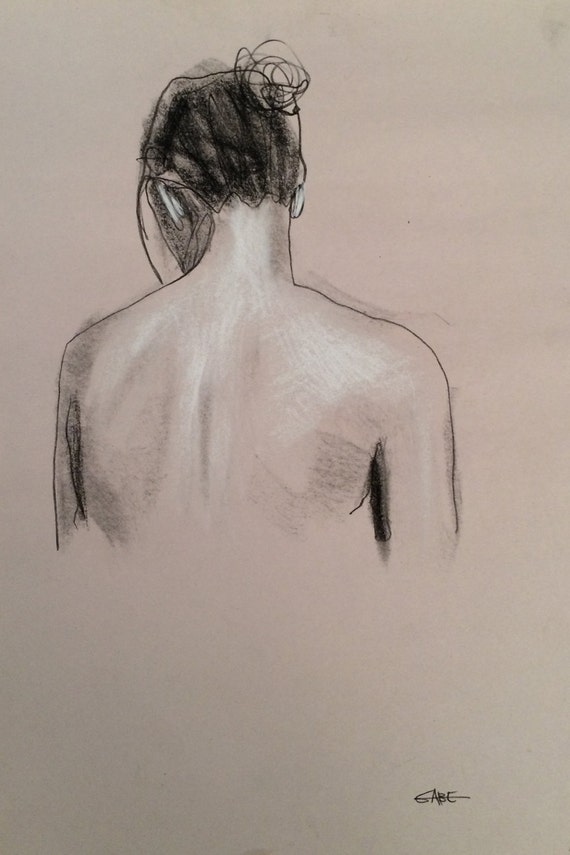 Expressive contemporary female back charcoal by gabrielsaintart