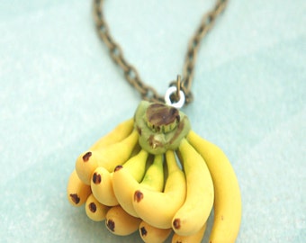 banana necklace- food jewelry, fruit necklace, tropical fruit, banana bunch necklace