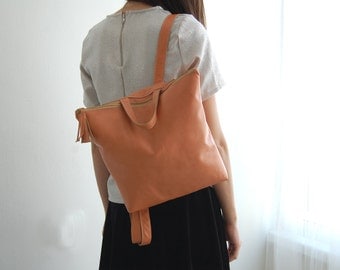 PEACH leather backpack, leather school bag, womens backpack, Leather backpack, Student bag, backpacks for women, back to school, To order