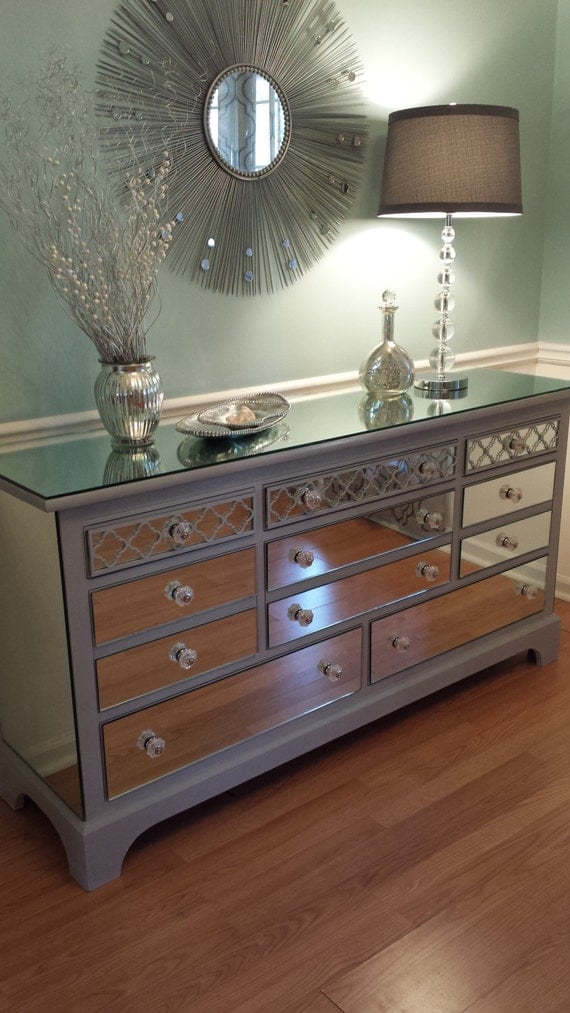 Mirrored Dresser Grey with Quatrefoil overlay by 