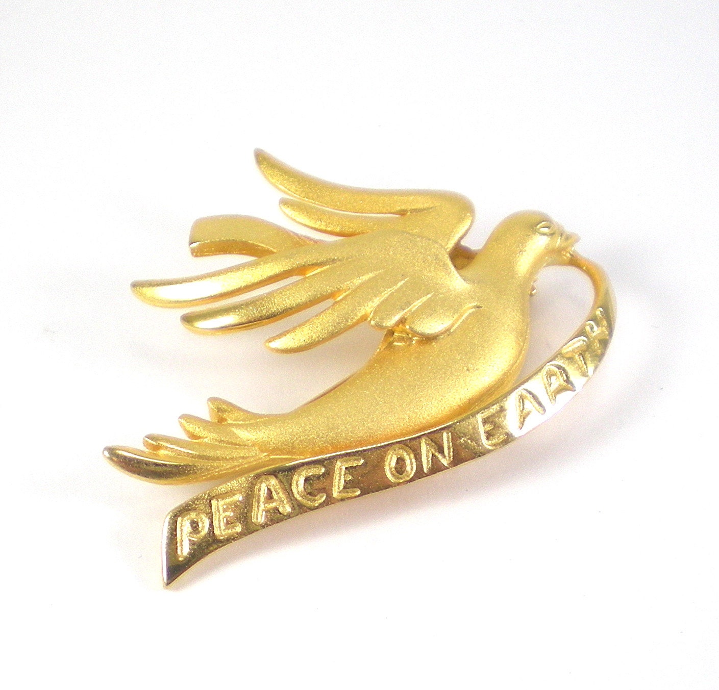 Dove Peace On Earth Brooch Pin Gold Vintage Jewelry By Paleorama