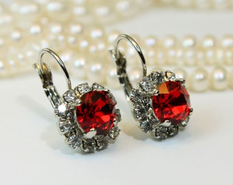 Red Clip Earrings Red Crystal Earrings Red Clip on AB Ruby Red