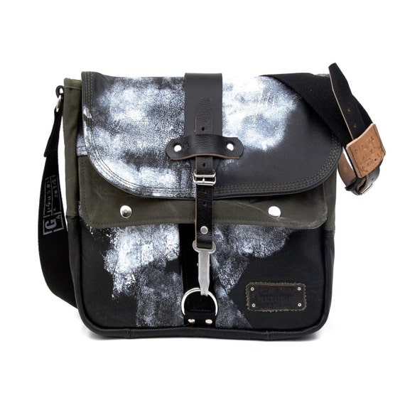 Stylish Painted Leather Messenger Bag // Handmade by peace4youBAGS