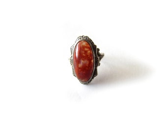 Antique Art Deco Agate Ring Sterling Silver Uncas c.1920s
