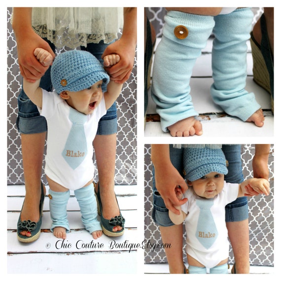 NEW Baby Boy Baby Blue Herringbone Personalized Tie Bodysuit & Wood Buttons. 1st First Birthday Outfit,Tan Beige, Father's Day Tie Set by ChicCoutureBoutique