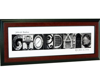 Wedding Sign - Framed Last Name with Alphabet Pictures, Personalized Wedding Gift or Graduation ~ Exclusively by Creative Letter Art©