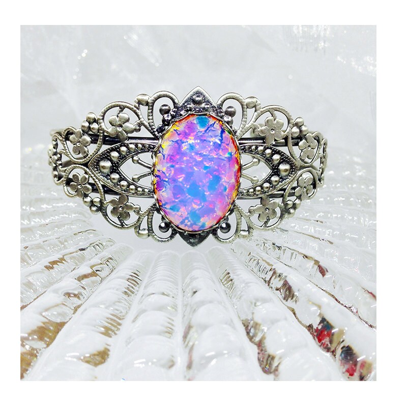 Pink Opal Cuff Bracelet Vintage 1940's ManMade Opal
