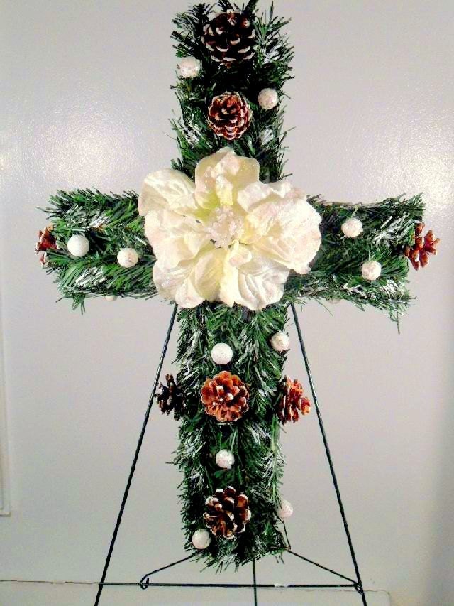 Christmas Gravesite Memorial Cross // Cemetery Flowers // Funeral Artificial Flowers // Memorial Flowers