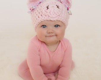 baby hat pig hat newborn hat newborn girl hat crochet pig