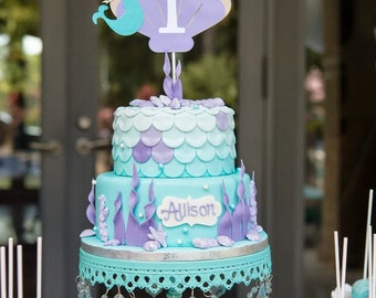Mermaid Cake topper, Mermaid Smash Cake topper, Aqua & Lavender Mermaid