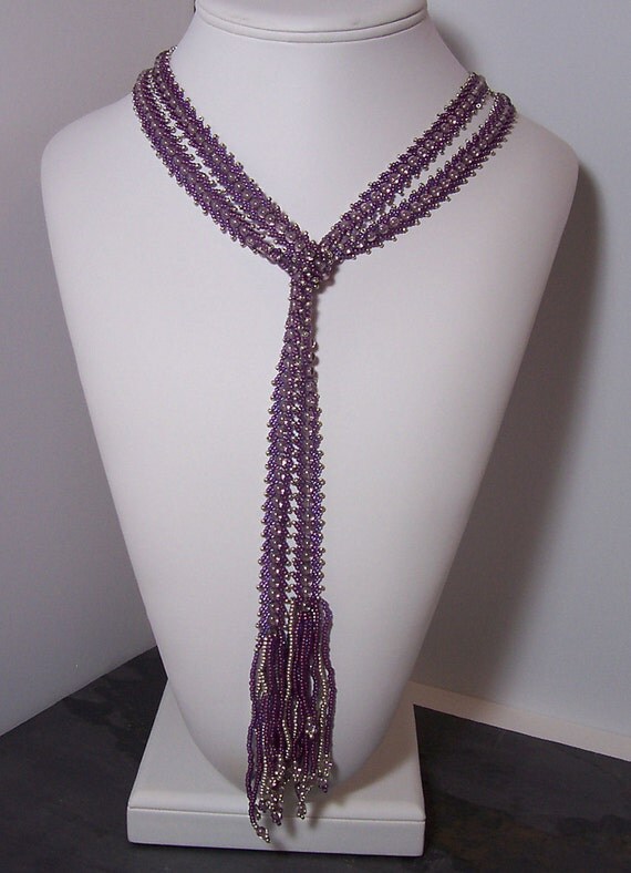Seed Bead Woven Lariat Necklace in St. Petersburg Stitch Subtle