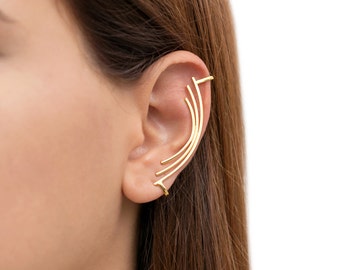 Minimal statement ear cuff non pierced, ear cuff no piercing, ear cuff gold, earcuff curved bar earring ear climber, rose gold ear crawler