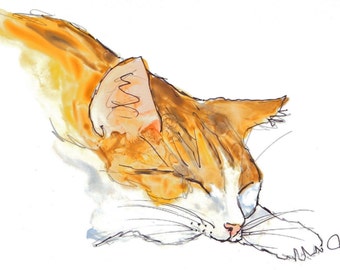 Cat Art, Orange & White Cat, Cat Gift, Cat Decor