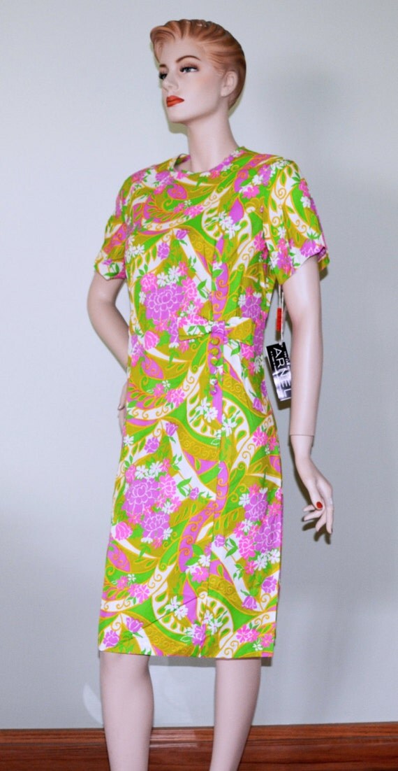 Vintage 60s PSYCHEDELIC Mod Man Men Dress Floral Twiggy