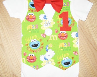Elmo birthday Sesame Street vest Baby tuxedo by kottoncactus