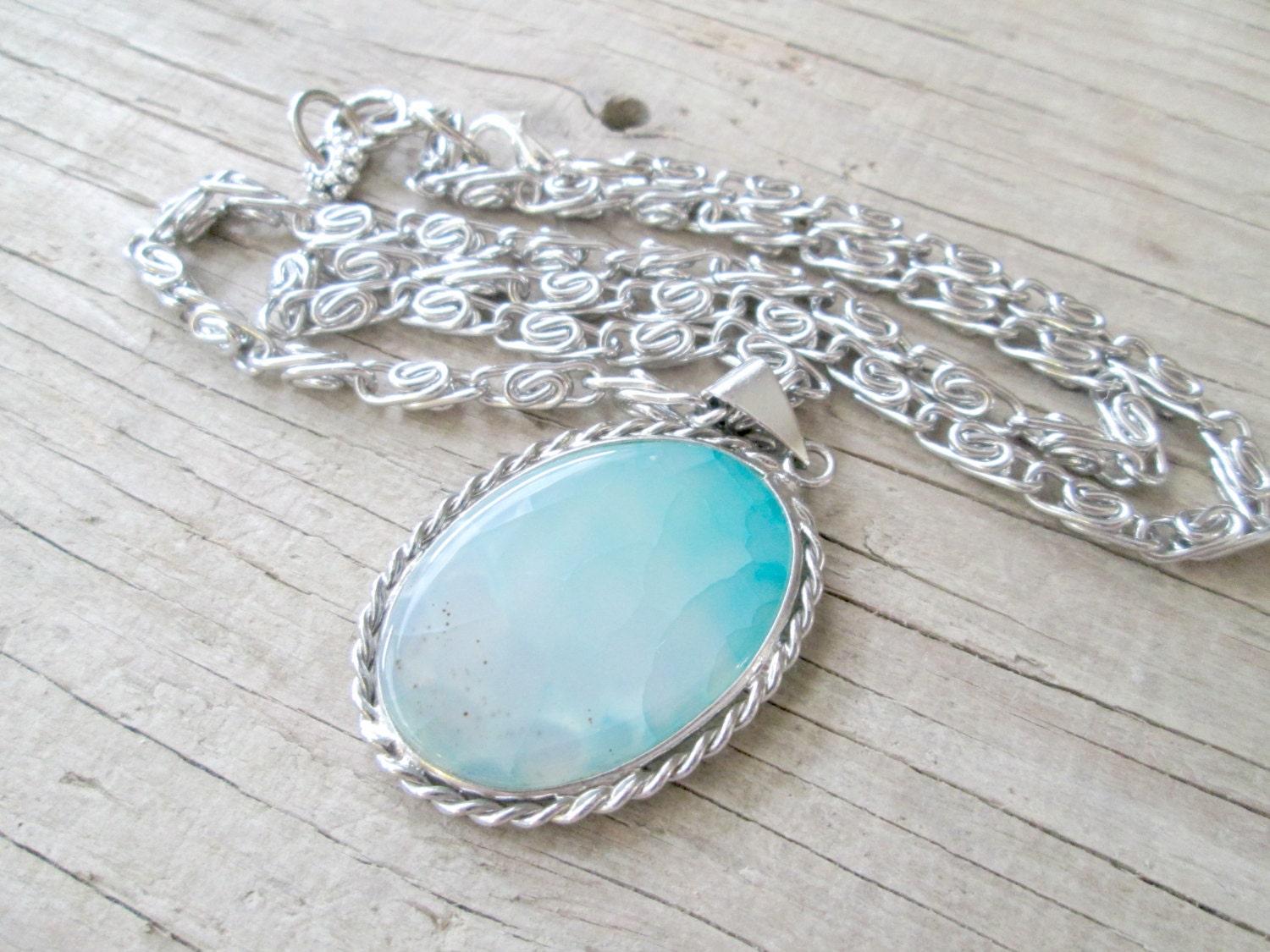 Light Blue Stone Necklace Blue Chalcedony by EarthChildArt