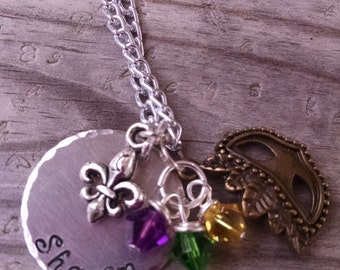 Mardi Gras Necklace ~ Mardi Gras - Purple, Green and Gold - Mardi Gras Mask Necklace - Masquerade - Parades - New Orleans - hand stamped -