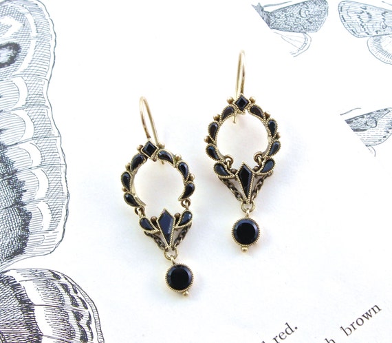 Victorian 14k Black Onyx Earrings