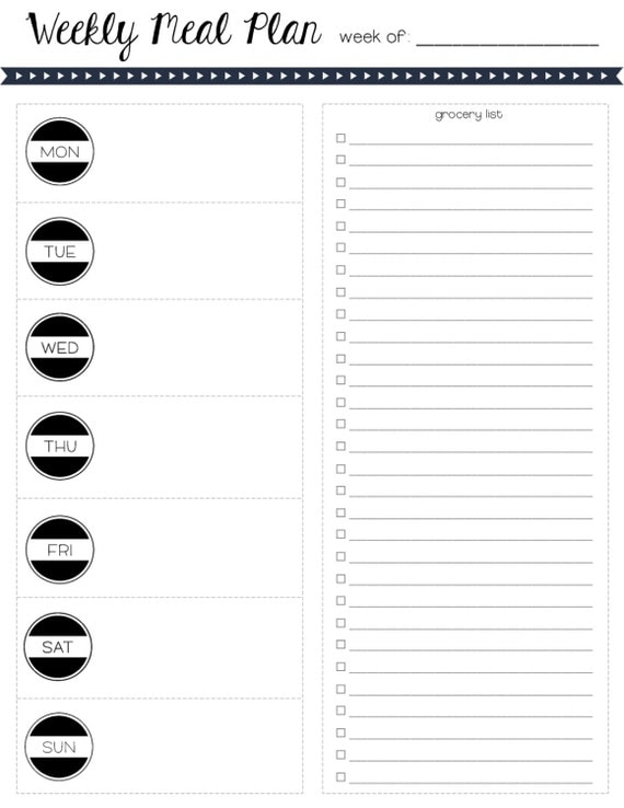 meal planning grocery list printable black and white