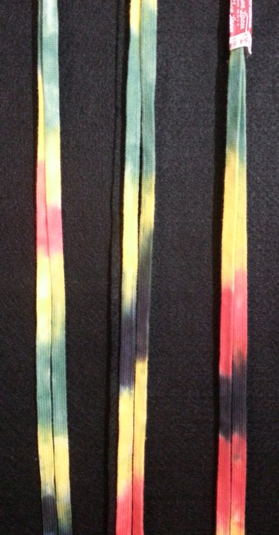 Hand Dyed Tie Dye Rasta Color Shoe Laces Pick by FlipSideTieDyes