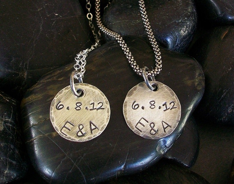 Matching HIS and HERS Necklace Set Couples Initials & Date on