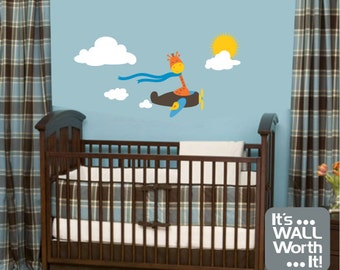 Airplane with Flying Giraffe Vinyl Wall Decal -