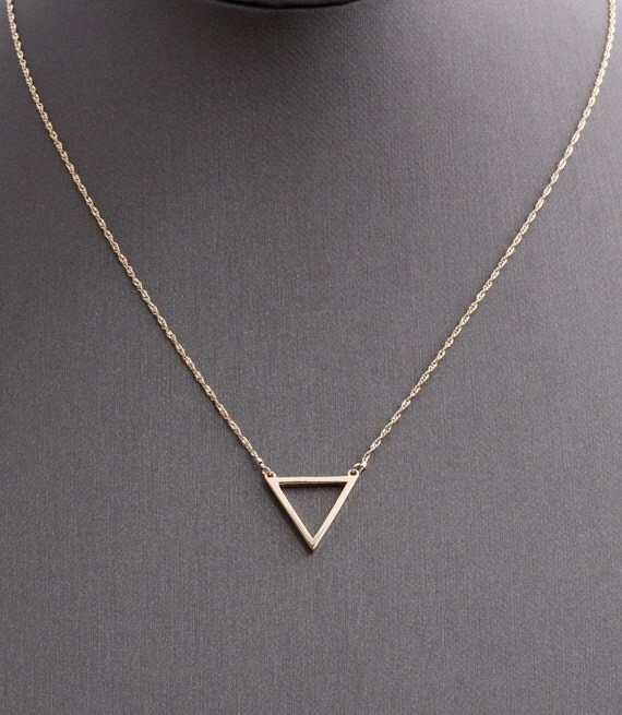 Items similar to 14k Gold Empty Triangle Shape Necklace, Upside Down ...