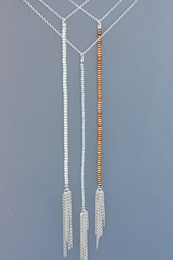 Y Necklace Silver tassel necklace long by RealJewelrydesign