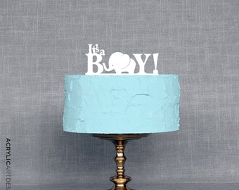 Elephant Cake Topper - It's a BOY for Baby Shower by Acrylic Art Design
