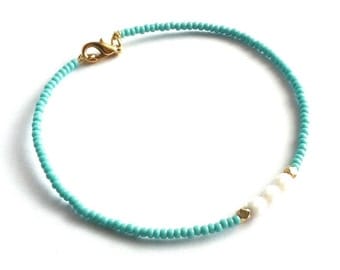 Turquoise and Gold Bracelet, Minimal Bracelet, Thin Bracelet, Beaded Friendship Bracelet, Dainty Bracelet, Tiny Bead Bracelet, Gift Under 20