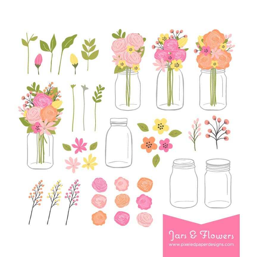 Mason Jar Flowers Clip Art Flower Bouquet in a Mason Jar
