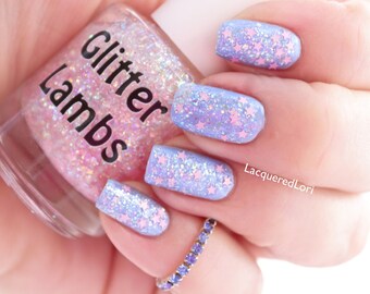 It's Snowing Cotton Candy Nail Polish Christmas Handmade Custom Nail Polish Glitter Topper Nail Polish Pink Stars Nail Polish