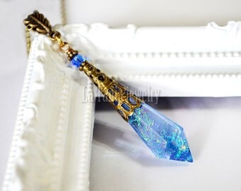 Blue Icicle Drop Resin Necklace 2- Final Fantasy Inspired Pendant, Resin Jewelry, Chandelier Necklace, Swarovski Pendant Cosplay Jewelry