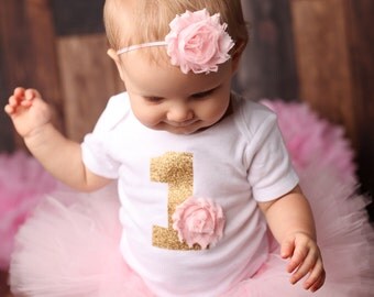First Birthday Outfit-  Baby Girls First Birthday Outfit- 1st Birthday Outfit - Baby Girl Birthday Tutu Outfit - Pink First Birthday Outfit