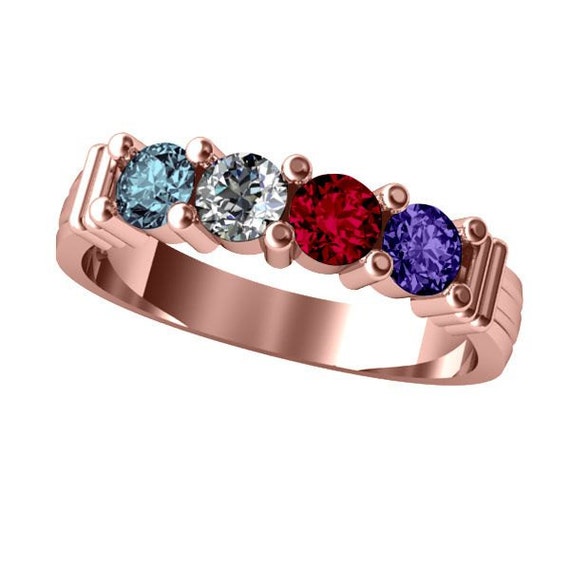 14k Personalized Mothers Shared Prong Ring Solid White Yellow Or Rose Gold  w/ 1 2 3 4 5 or 6 Birthstones Custom Family Jewelry