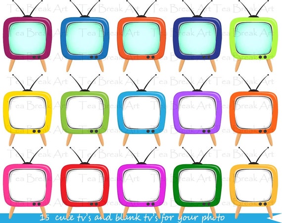 Cute TV's Clip art with kawaii faces or simple for by TeaBreakArt