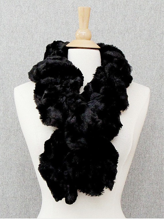 Faux Fur Ruffled Scarf in Black by DazzleZone on Etsy
