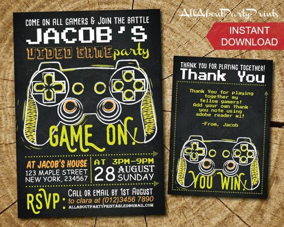 Instant Download Video Game Birthday Party Invitation