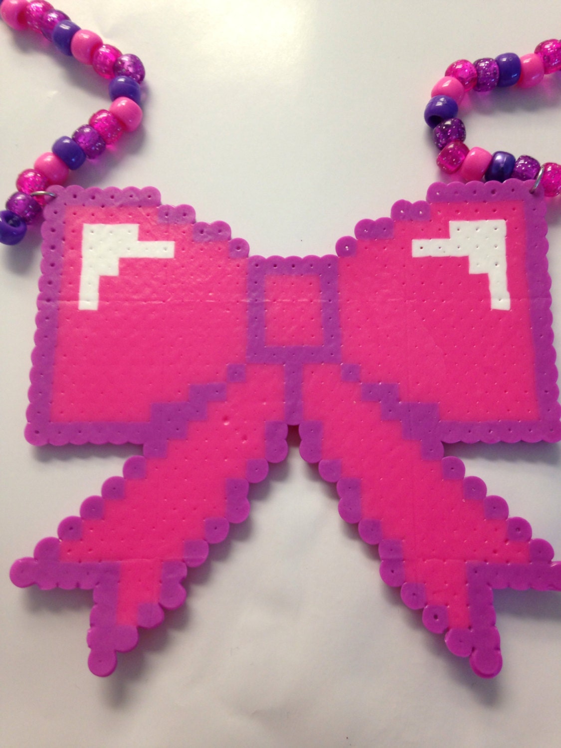 Perler bead rave necklace bright pink and purple